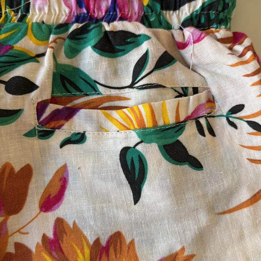 RACHEL ROY shorts size S ivory green pink linen blend elastic waist pockets - Picture 3 of 7